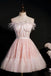 A-Line Pink Sweetheart Tulle Short Prom Dress Homecoming Dress With Feather UQH0079