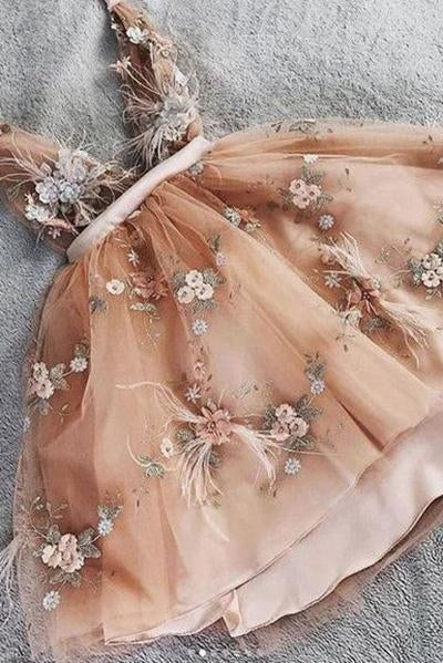 Princess V neck Tulle Homecoming Dress with Handemade Flower, Cute Tulle Prom Dress UQ2233
