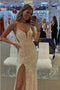 Spaghetti Straps Mermaid Prom Dress, Sparkly Sequins Slit Long Formal Gown UQP0137