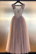 Charming Beaded V-neck Prom Dresses A Line Floor Length Tulle Evening Gowns UQ2033