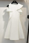 Ivory Short Satin Homecoming Dresses, A Line Cute Short Sleeves Sweet 16 Dress UQ1962