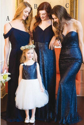Dark Blue Long Chiffon Bridesmaid Dress with Sequin, Bridesmaid Dresses UQ2461