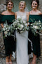 Dark Green Ankle Length Off Shoulder Bridesmaid Dresses, Chiffon Bridesmaid Dress UQ2386