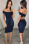 Off the Shoulder Knee Length Sheath Formal Dress, Dark Blue Homecoming Dress UQ1913