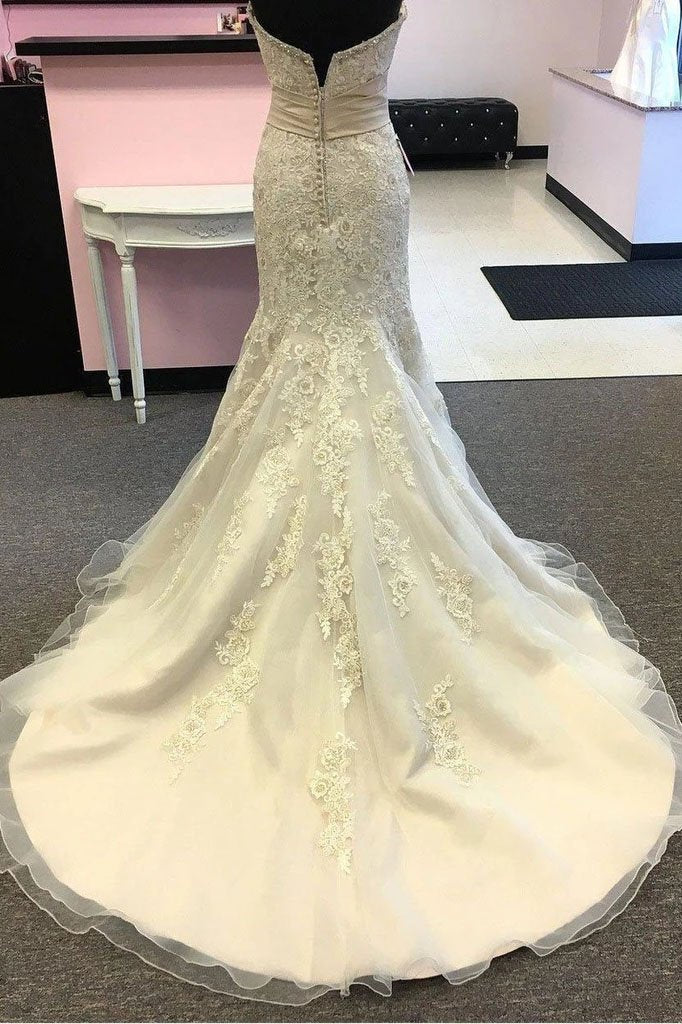 Elegant Sweetheart Mermaid Beach Wedding Dress with Beading, Lace Appliqued Bridal Dress UQ2397