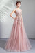Pink Embroidery Beaded Tulle Long Prom Gown with Rhinestone, Party Dress UQP0069