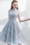 A Line Short Sleeves Tulle Homecoming Dress with Lace, Cute Short Prom Dress with Lace UQ1908