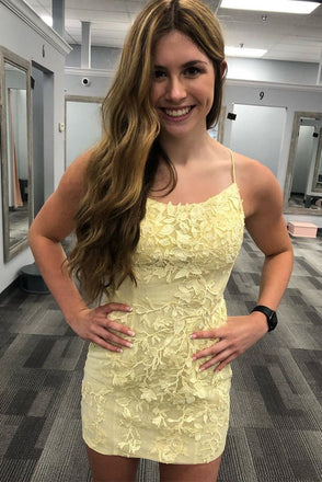 New Arrival Lace Appliqued Sheath Short Homecoming Dress, Mini Formal Dress UQ2127