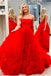 Red Strapless Tulle Prom Dress, A Line Long Prom Dress With Train UQ2440
