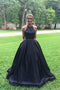 Black Halter Satin Prom Dress with Beading, Long Evening Dress with Pockets UQ2070