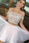 Two Piece Off the Shoulder Tulle Short Homecoming Dress, Charming Prom Dress with Beads UQ2108