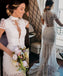 Vintage High Neck Lace Wedding Dress with Short Sleeves, See Through Bridal Dresses UQ1786