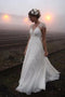 Romantic V Neck Cap Sleeves Chiffon Beach Wedding Dress with Lace Appliques UQ2428