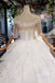 Ball Gown Half Sleeves Lace Bridal Dress with Sequins, Sheer Neck Long Wedding Dress UQ1970