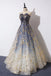A Line Blue Tulle Strapless Long Prom Dress, Floor Length Graduation Dresses UQ2553
