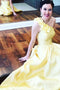 Daffodil Simple One Shoulder Satin Floor Length Prom Dress with Flower, Long Party Dress UQ2410