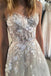 Ivory Strapless Tulle Long Beach Wedding Dresses, Lace Appliqued Bridal Dress UQ2402