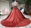 Ball Gown Satin Prom Dress with Beading, Long Formal Dresses with Short Sleeves UQ1892