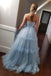 Light Blue Strapless Tulle Prom Dress, Long Formal Gown UQP0074