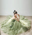 Green Spaghetti Straps New Arrival Prom Gown with Ruffles, Formal Dress Long UQP0078