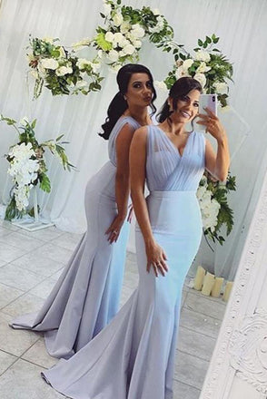 Mermaid V Neck New Style Sleeveless Long Bridesmaid Dress, Long Prom Dress UQB0019