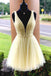 Shiny Beading Sky Blue Homecoming Dress with Sequins, Deep V Neck Graduation Dress UQ1927