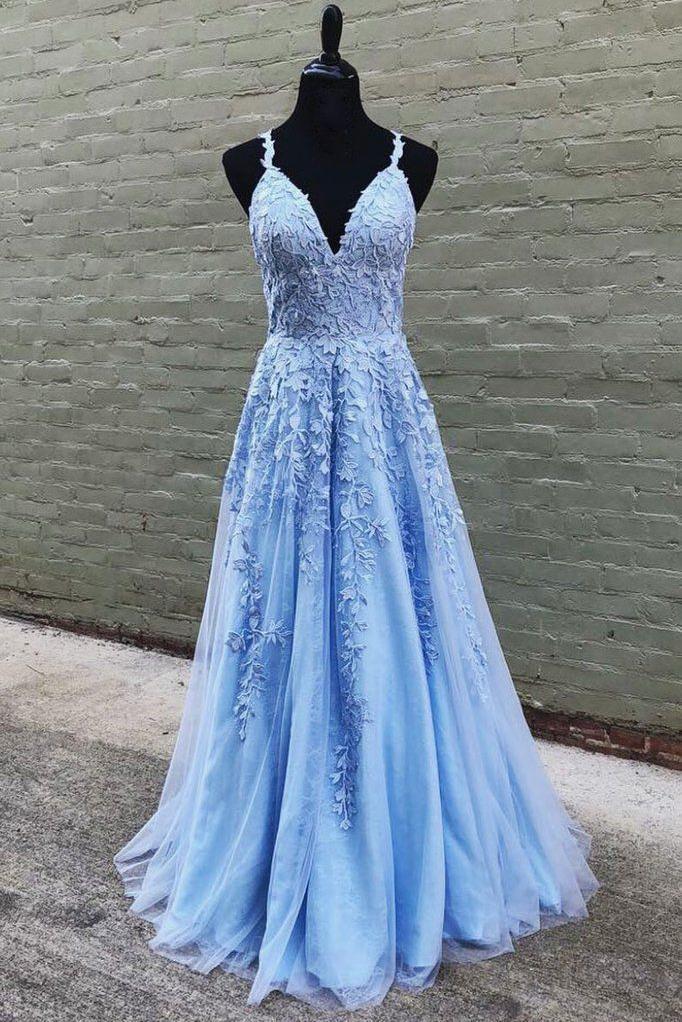 New Style Straps Floor Length Lace Appliques Long Prom Dress, A Line Evening Dress N2599