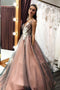 A Line V Neck Sleeveless Tulle Party Dress with Flowers, Gorgeous Prom Dress with Appliques UQ2442