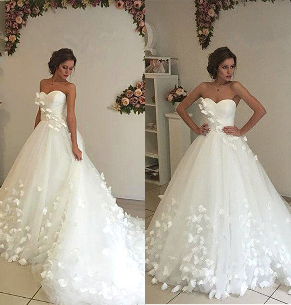 Gorgeous Sweetheart Ball Gown Wedding Dress with Appliques, Beach Wedding Gown UQ1787