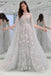 Light Gray Sheer Neck Tulle Long Prom Dress Classy Zipper Back Party Gown UQP0100