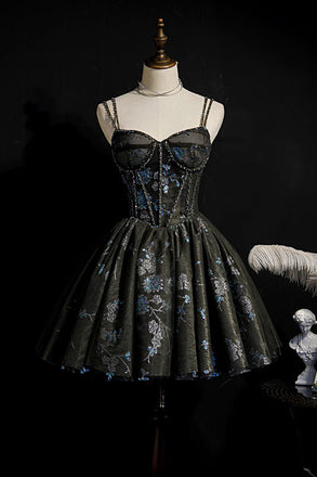 Gorgeous Sparkly Spaghetti Straps Short Homecoming Dress, Short Prom Gown UQH0090