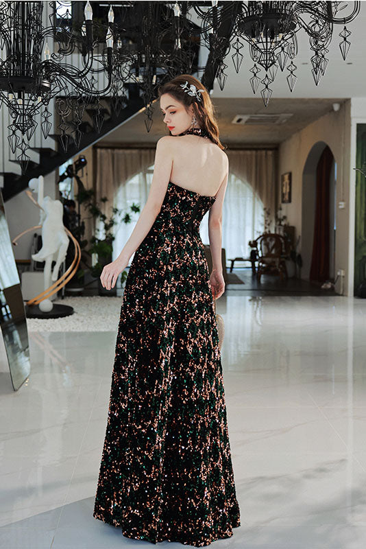 A Line Sparkly Sequin Long Prom Dress, Gorgeous Strapless Long Evening Dress UQP0186