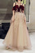 A Line Straps Tulle Prom Dress with Appliques, Floor Length Short Sleeves Party Dresses N2448