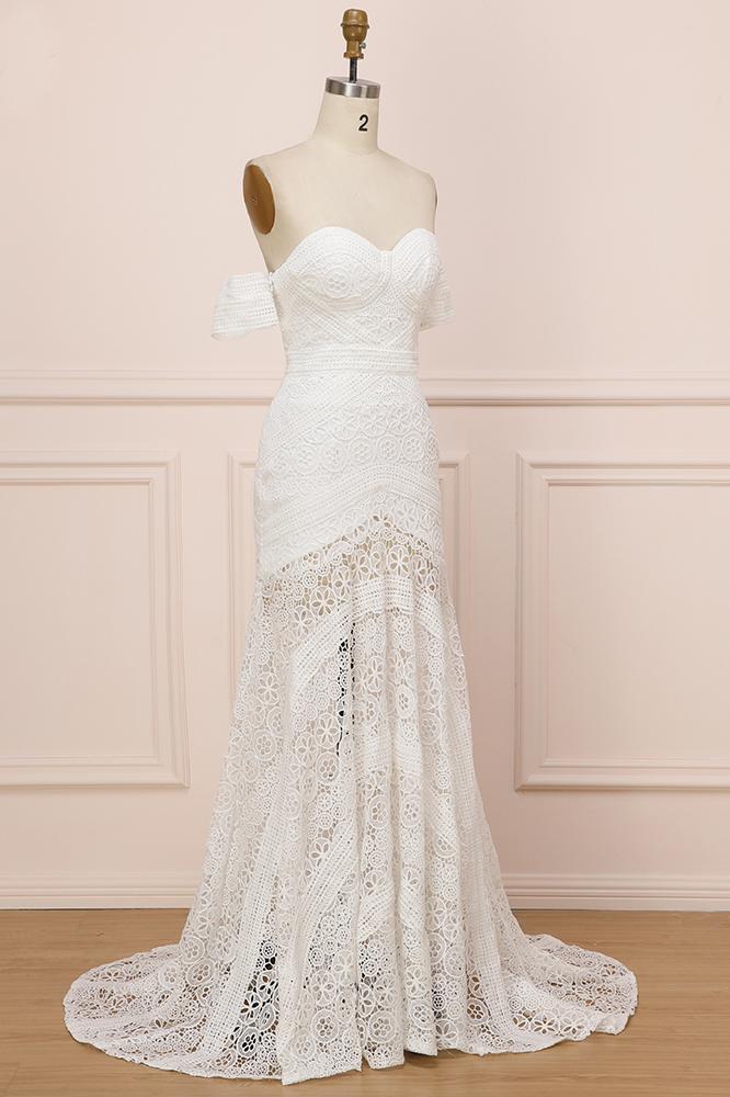 Modest Sweetheart Neck Lace Bridal Dress Beach Wedding Dresses, Boho Bridal Dress UQ2266