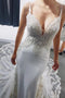Straps Mermaid Sleeveless Wedding Dress with Lace Appliques, Beach Wedding Dress with Lace UQ2358