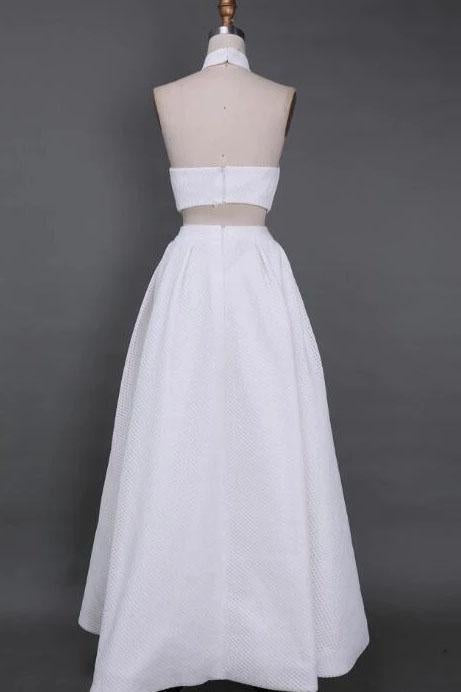 A Line Two Piece Floor Length Split Prom Dress, Strapless Long Formal Dresses UQ2459
