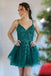 Green Spaghetti Straps Tulle Short Homecoming Dress with Appliques UQH0077
