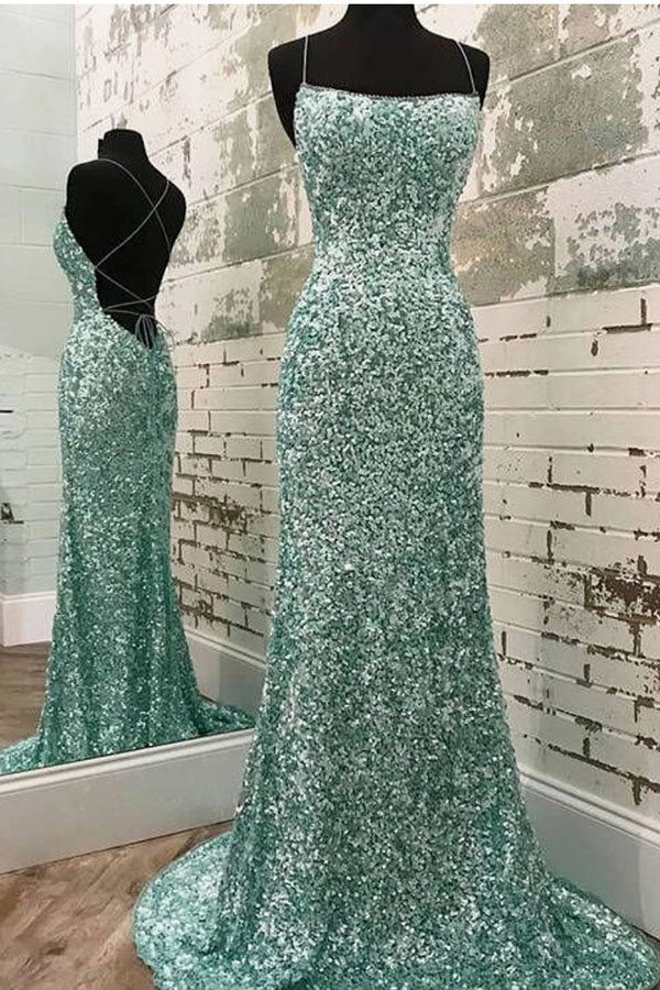 Sparkly Mint Sequin Mermaid Long Party Prom Dress for Women, Shiny Evening Dress UQP0060