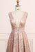 A Line Deep V Neck Long Prom Dress with Sequins, Glitter Sleeveless Evening Dress UQ2271