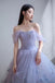 Lavender Off the Shoulder Tulle Homecoming Dress, Hi Lo Dress with Flowers UQH0103