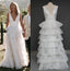 A Line Deep V Neck Sleeveless Tiered Floor Length Long Wedding Gown, Bridal Dress UQW0070