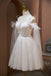 Ivory Off the Shoulder Tulle Short Homecoming Dress with Lace and Pearls UQH0122