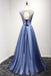 New Arrival A Line Sheer Neck Prom Dress with Rhinestones, Long Tulle Party Dress UQ1750