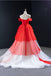 Red and White off the Shoulder Tired Prom Dress, Puffy Formal Party Dresses UQP0054