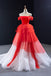 Red and White off the Shoulder Tired Prom Dress, Puffy Formal Party Dresses UQP0054