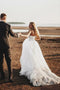 Long Sweetheart Tulle Boho Wedding Dress with Lace, Court Train Rustic Wedding Gown UQ2255