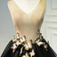 A Line Black V Neck Lace Up Homecoming Dresses Sleeveless Knee Length Prom Dress UQH0054