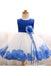 White and Blue Ball Gown Sleeveless Long Flower Girl Dress with Blue Flowers Sash F065