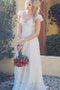 A-Line V Neck Floor Length Cap Sleeves Lace Beach Wedding Dress, Boho Wedding Dresses UQ2495