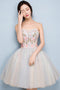 Unique Strapless Tulle Short Homecoming Dress with Appliques, A Line Sweetheart Prom Dress UQ1730